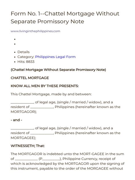 Philippine Legal Forms:Chattel Mortgage .